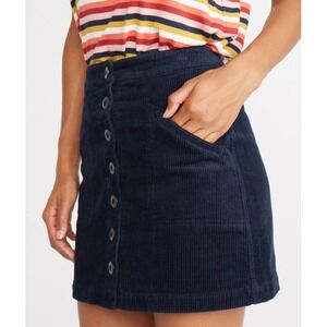 Marine Layer Corduroy Navy Blue Skirt Womens Sz 12 Button Front Pockets Academia